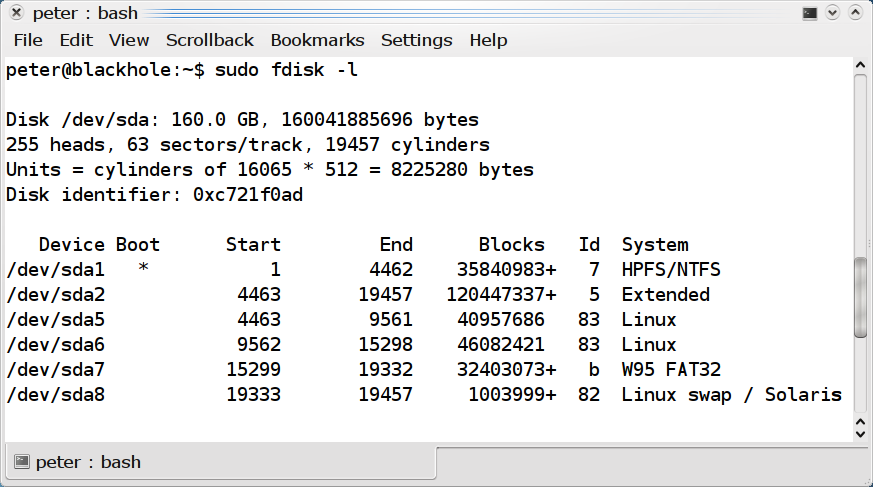 Fdisk -l screenshot