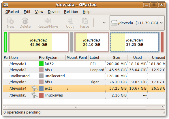 GParted screenshot