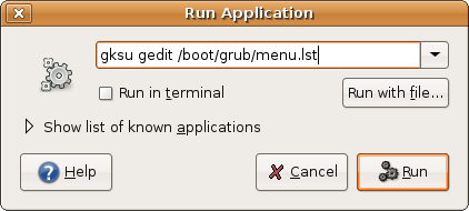 Run Application dialogue