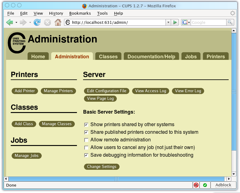 CUPS Admin Panel