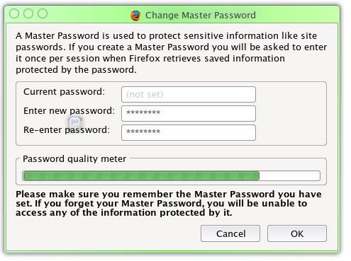 Firefox Master Password entry window