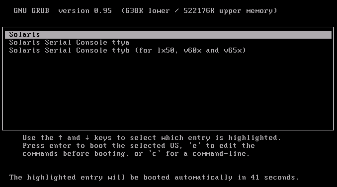 GRUB menu for Solaris 10