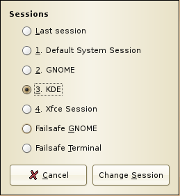 Session choice menu on Ubuntu’s GDM