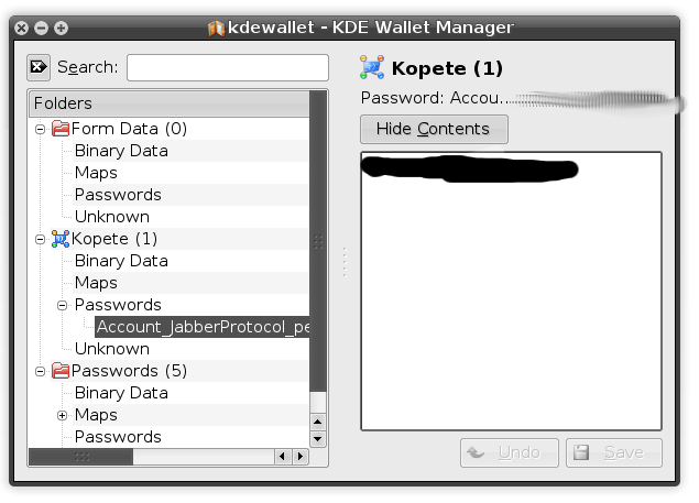KDE Wallet Manager wallet viewer