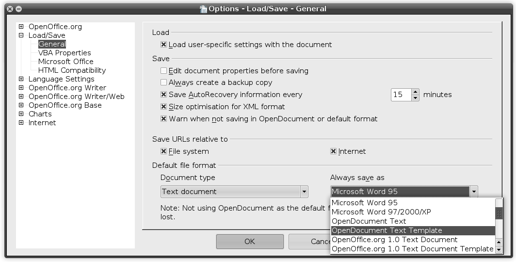 openoffice change default font