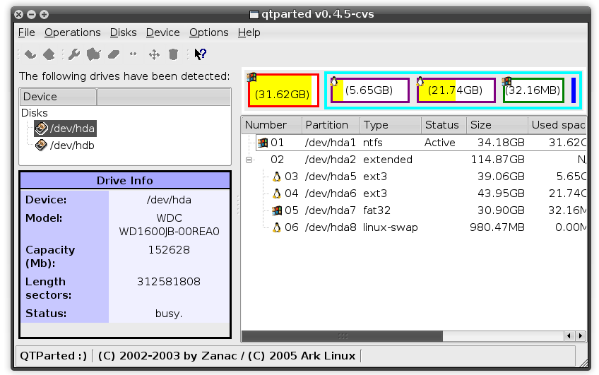 Qtparted screenshot