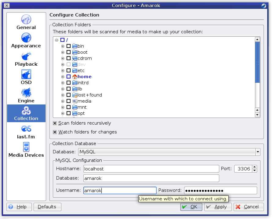 Configure Amarok dialogue box