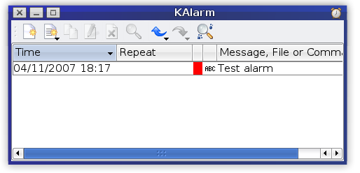 KAlarm main window screenshot