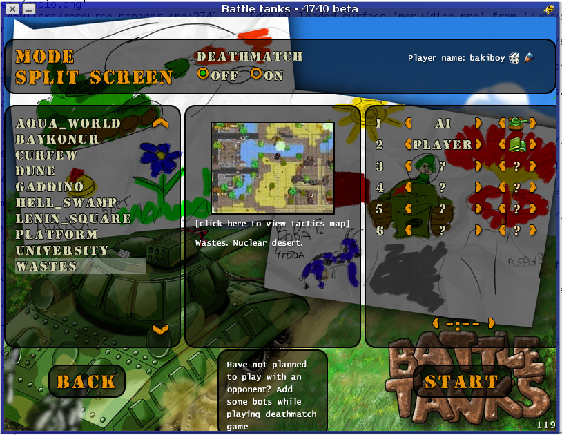 BattleTanks menu screenshot
