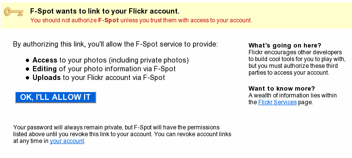 Flickr authorisation on the web