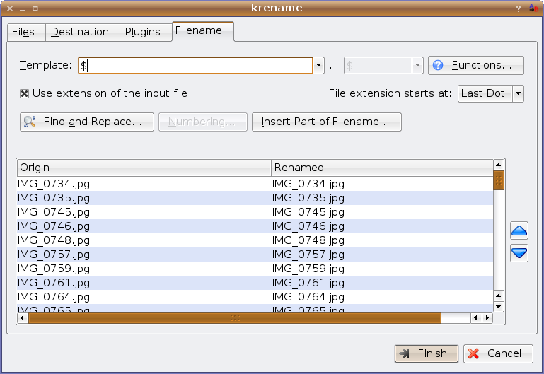 KRename tabbed window rename pattern