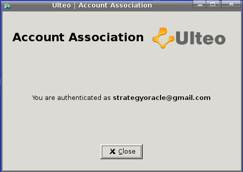 Ulteo Account Association completed window screenshot