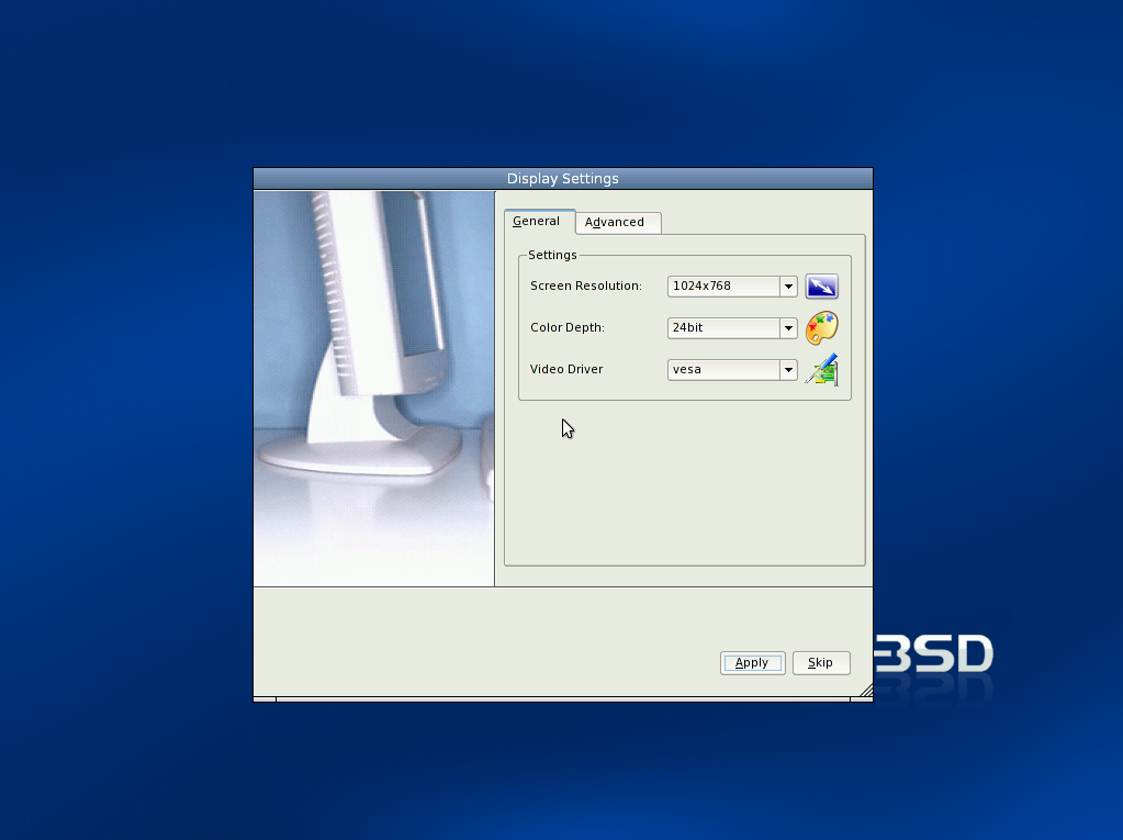 PC-BSD Display Settings screenshot