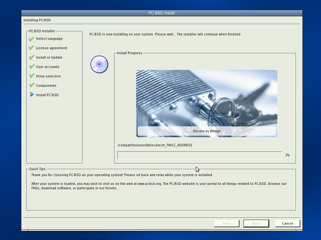 PC-BSD install file copy screenshot