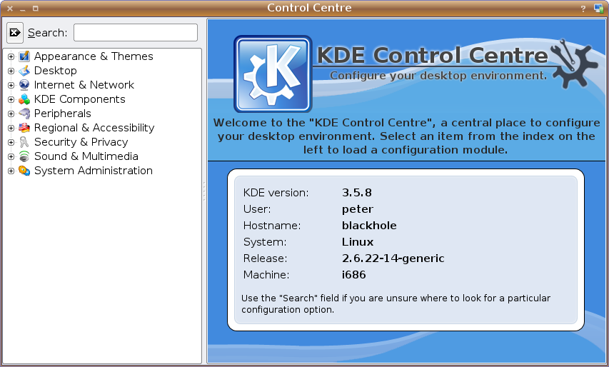 KDE Control Centre screenshot