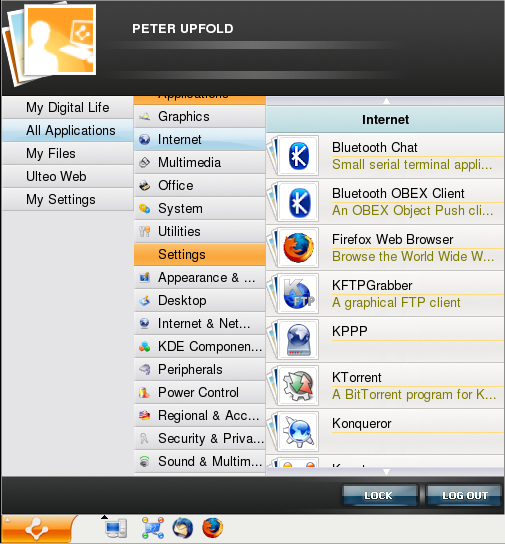 New KDE menu in Ulteo screenshot