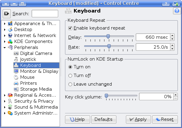 KControl Keyboard panel
