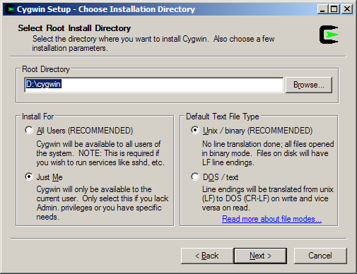 Choose Cygwin directory