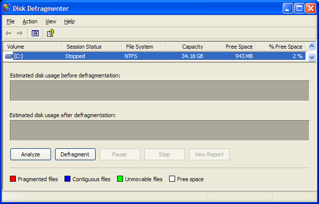 Disk Defragmenter under Windows XP