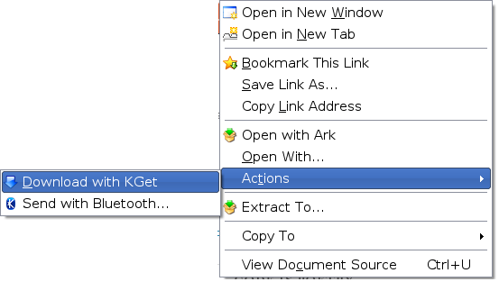 KGet Actions menu