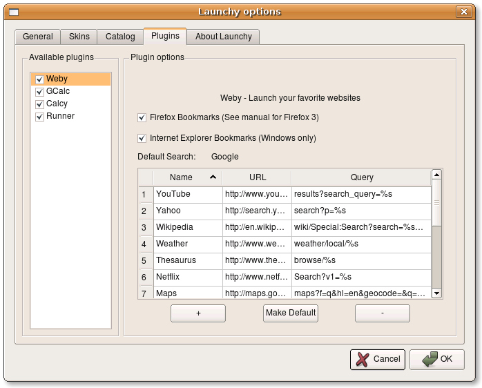 Launchy plugins display