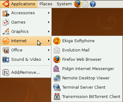 Applications menu in Ubuntu