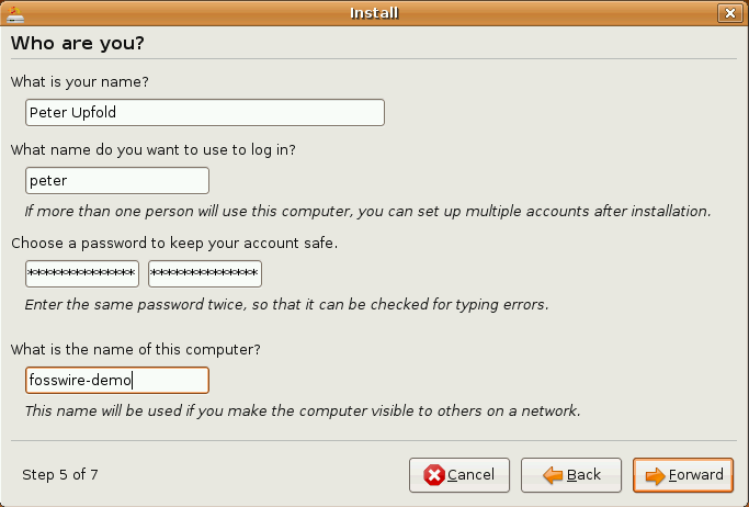 Ubuntu Installer User Settings