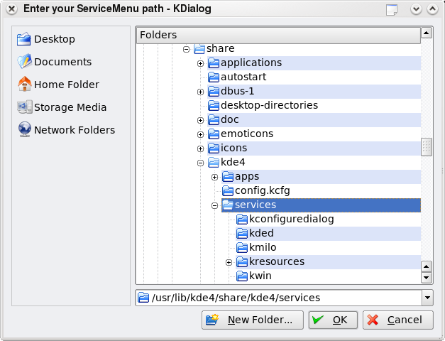 Service Menu Folder Selector