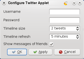 Configure Twitter Applet