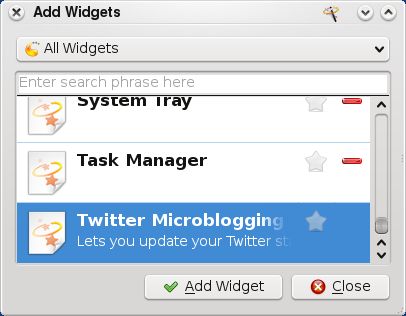 KDE Twitter - Add Widget