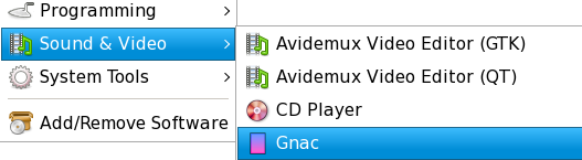 Gnac on GNOME menu