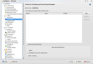 Kontact's Settings dialogue