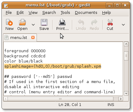 Editing GRUB configuration file