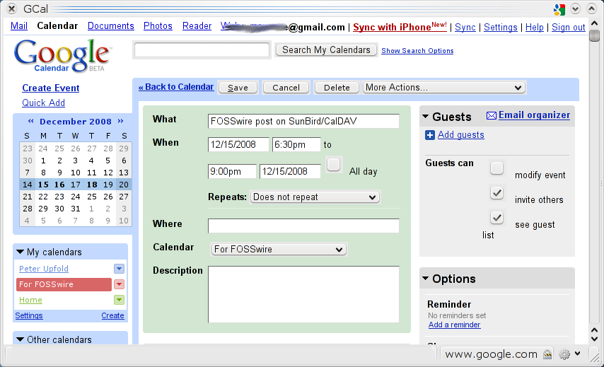 Google Calendar in Prism