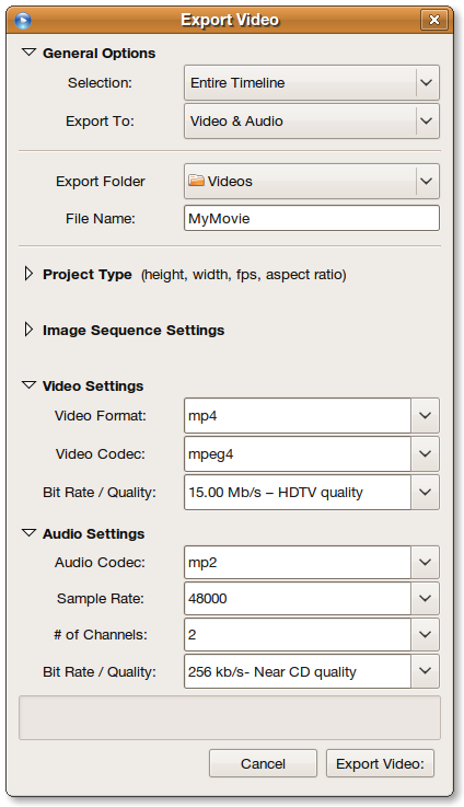 Export video dialogue box