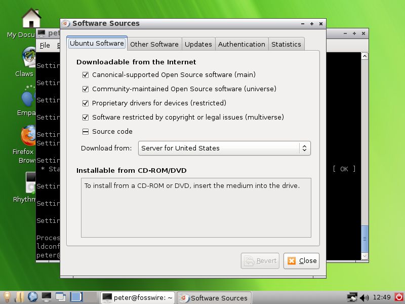 WattOS showing Ubuntu Software Sources selection